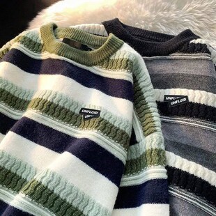 Vintage Striped Loose Autumn Preppy Couple Youth Sty Sweater