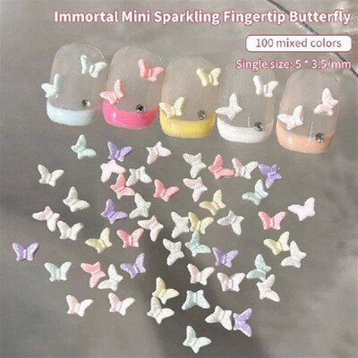 100pcs Mini Butterfly Nail Art Charms Resin Kawaii