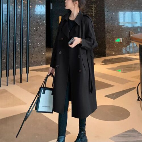 Winter Clothes Women Solid Lapels Double Row Buttons Long