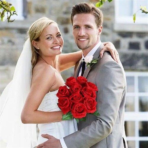 Red Roses Artificial Flowers 10X Faux Roses with Stems