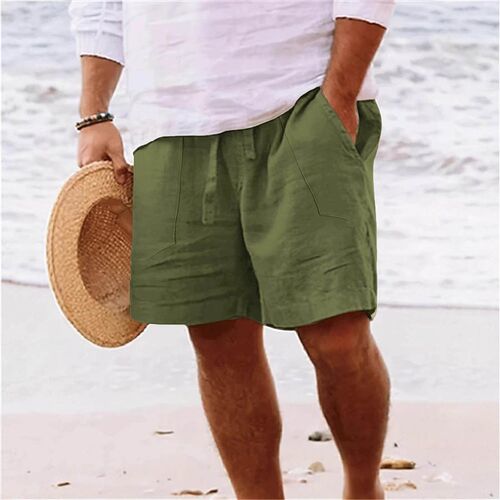 Mens shorts, drawstring breathable beach pants, cotton