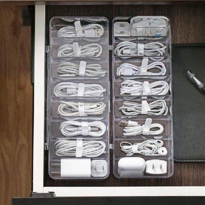 8 Grids Dustproof Storage Sorting Box Desktop Data Cable