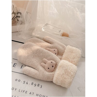 Gloves women plus fleece thickened rabbit fluff line windpro