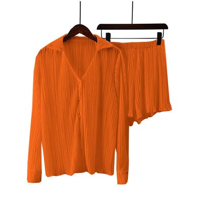 2025 SS Euro Fashion VNeck Pleated Long Sleeve Lapel Shorts