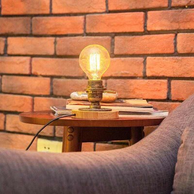 New Industrial Bronze Wooden Water Pipe Small Table Lamp fo
