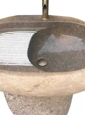 天然原石鹅卵石头洗衣池家用室外花园立柱落地洗手盆庭院别墅水盆