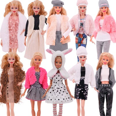 4 Pcs/Set Fur Vest Coat + Dress/Casual Outfit for 11.8 inch