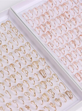 50Pcs/Lot Zircon Opening Adjustable Size Brass Rings for Wom