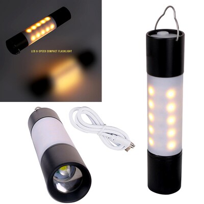 1-5pcs USB Rechargeable Hanging Flashlight Zoomable Aluminum