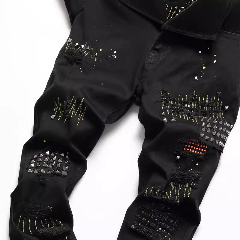 2025 Sreet Mens Jeans Printed tton Trousers Green Popular T - 实物图