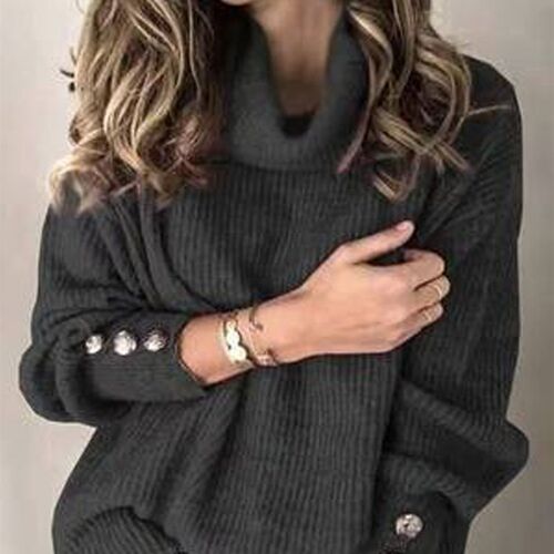 2023 Autumn/Winter New Solid High Neck Sweater Womens Loose