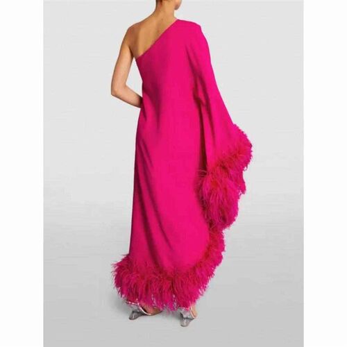 Womens Single Feather Single Shoulder Grand Evening Dress