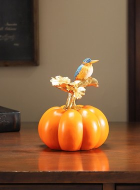 创意动物摆件家居客厅丰收南瓜小鸟办公室酒柜工艺装饰品摆设