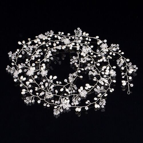 Long Crystal Pearl Headband Hair Band Bride Handmade Wedding