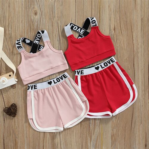 Fashion Baby Clothes Set Summer Letter Strap Tank ops Shorts