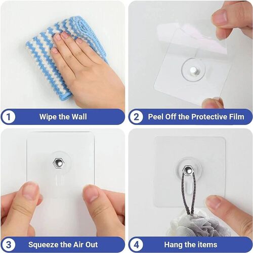 10PCS Transparent Stainless Steel Strong Self Adhesive Hooks
