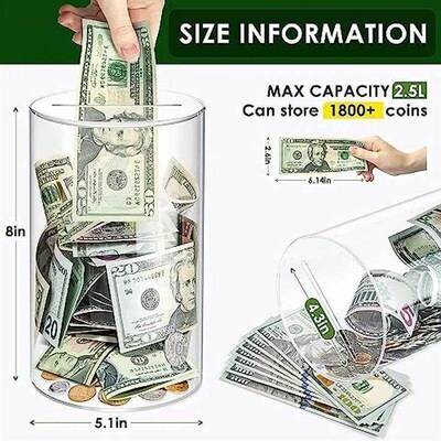 Large Piggy Bank for Adults Kids Vcertcpl Acrylic Clear Pigg