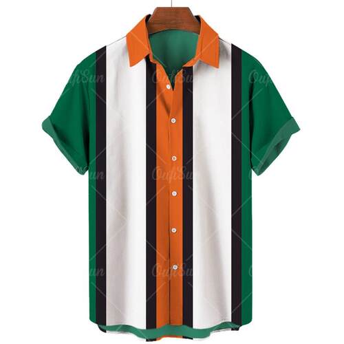 2022 New Mens Hawaiian Shirt 3d Striped Loose Shirt for Men