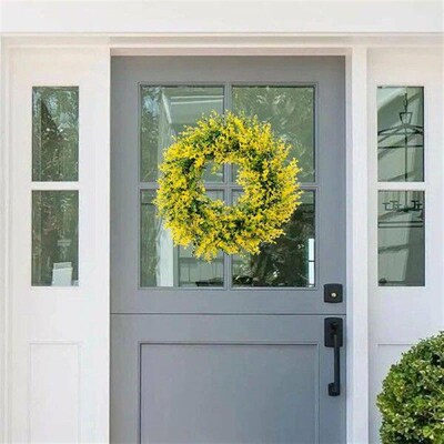 13.7inch Artificial Yellow Eucalyptus Leaves Wreath Spring