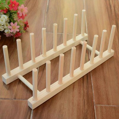 Wooden Kitchen Dish Drain Rack Dinnerware Storage Organizer