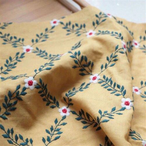 Fabric Width 50x120cm Turmeric Cotton Linen Embroidery