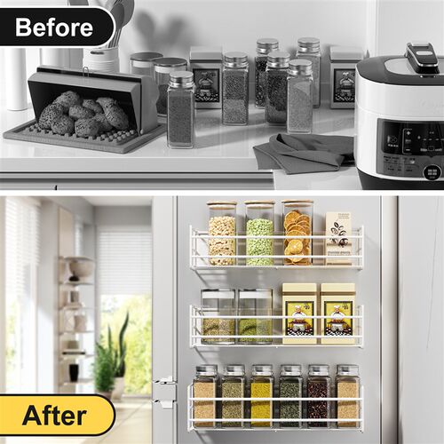 3PCS Magnetic Fridge Shelves Metal White Kitchen Spices