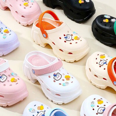 New 7cm Thick Bottom Hole Shoes for Womens Summer Outwear I