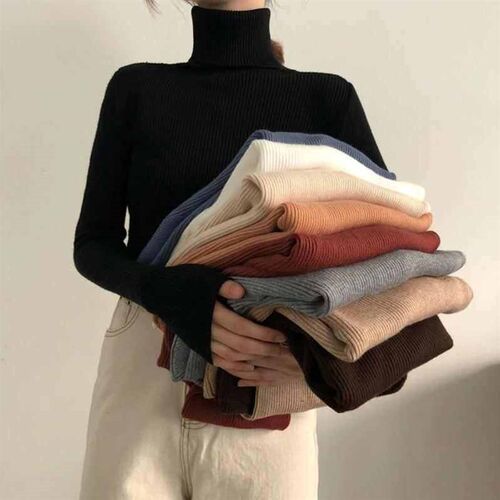 Elegant Turtleneck Womens Sweater Autumn Winter Pullover Sl