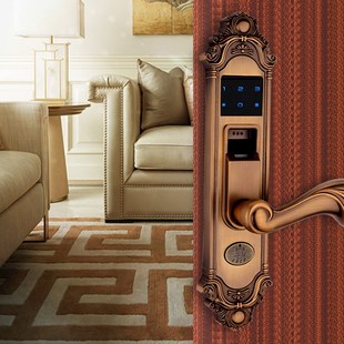 欧式金色复古指纹锁法式密码锁木门家用卧室内办公室奶油风智能锁