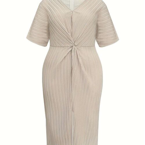Solid Color VNeck Wave Jacquard Irregular Plus Size Dress fo