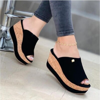 Slippers Summer Clogs Wedges  Retro Fish Mouth Large Size Sa