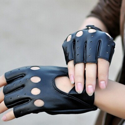 Unisex Fingerless Driving PU Leather Gloves Motor Cool Rivet