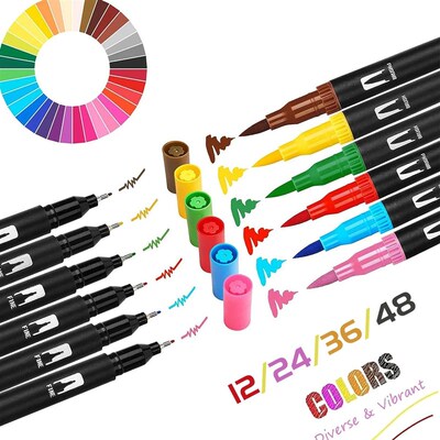 12/24/36/48 Colors Double Headed Art Drawing Notebook Pen Pa