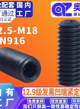12.9级合金钢黑色DIN916凹端机米螺丝 定位止付无头紧定机牙螺丝