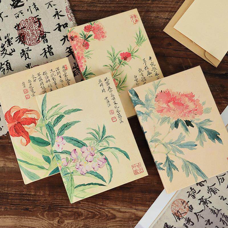 植物花卉盖章本来图定制复古国风书法文字B6城市文旅纪念笔记本