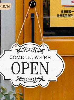 木质挂牌亚马逊双面门牌创意OPEN/CLOSED酒吧店铺装饰木制营业牌