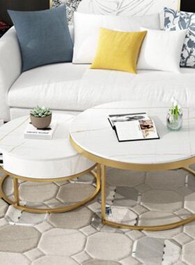 奢现代简约大理屉岩板茶几小石户型字母圆形伸缩带抽i轻ns95423风