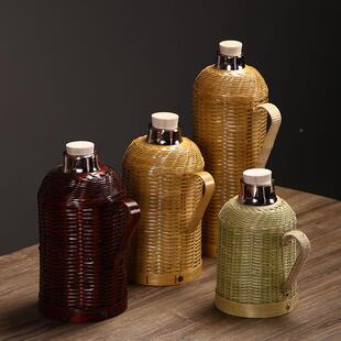 纯手工玻竹编热水壶暖复古老式保温瓶用竹家编壶璃695内胆开水壶