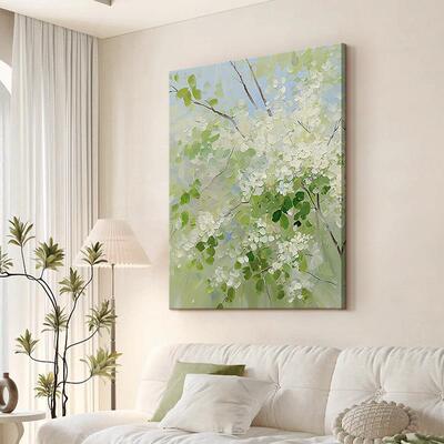 法式奶油发风SN60118绿色花卉艺术2025新款绘手油沙画背景墙肌理