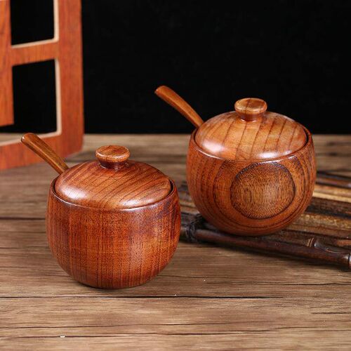 Jujube Wooden Seasoning Jar Japanese Seasoning Jar Salt Box