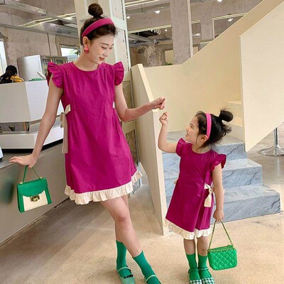Summer Parent-Child Dress For Girl Baby Dragon Fruit Color M