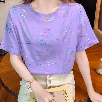 Summer 2025 Womens Fashion Blended Cotton Tee Relaxed Should