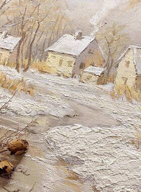 大芬村油画《暖阳初雪高级感雪景奶风客关厅餐油厅玄》背景QWE-23