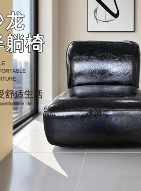 新款黑色皮质懒人沙发椅光感表面舒适简约时尚风格家具单人大沙发