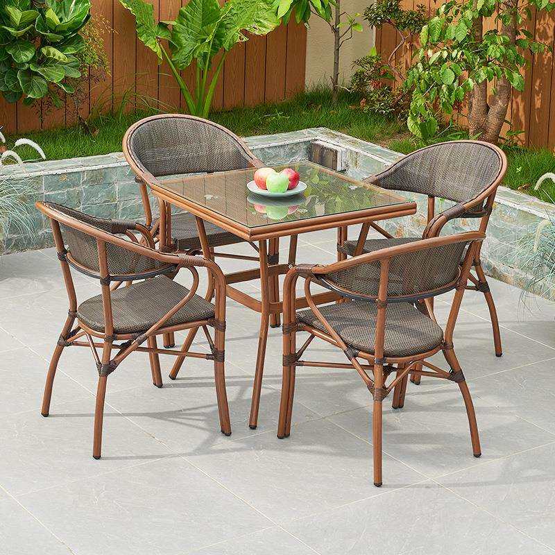 户外藤编桌椅庭院阳台藤椅三件套轻奢室外露台咖啡厅外摆休闲椅子