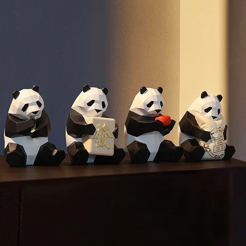 乔迁新居创意熊猫抱福招财摆件桌面新房客厅酒柜玄关家居入宅用品