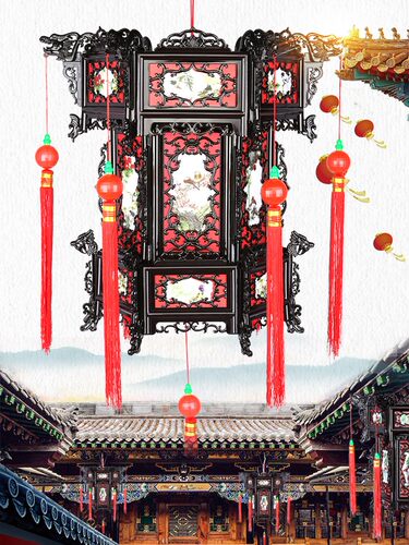 仿古六角塑料宫灯新年春节大红灯笼结婚元旦元宵节日喜庆装饰灯笼
