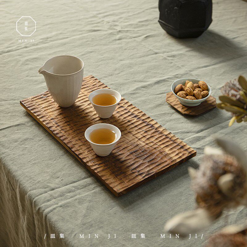 皿集茶托盘/柚木整木手工雕刻茶盘茶具小型干泡茶台长方形木质托