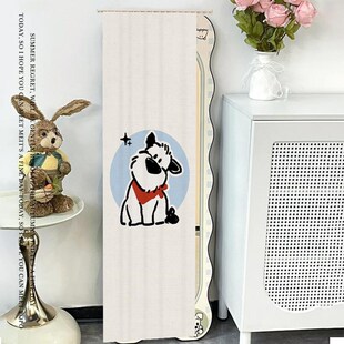 可爱小狗全身镜子遮挡帘高级感落地试衣镜衣柜遮丑隔断帘滑轨拉帘