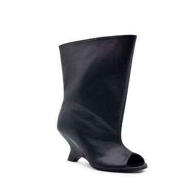 2025 Women Fih Mouth Thick High Heel Knee Length Cool Boot